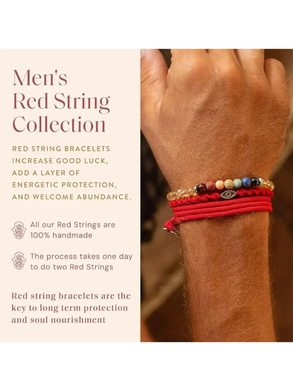 Men's Red String Bracelet with Bronze Charm, Handmade in Bali, Adjustable